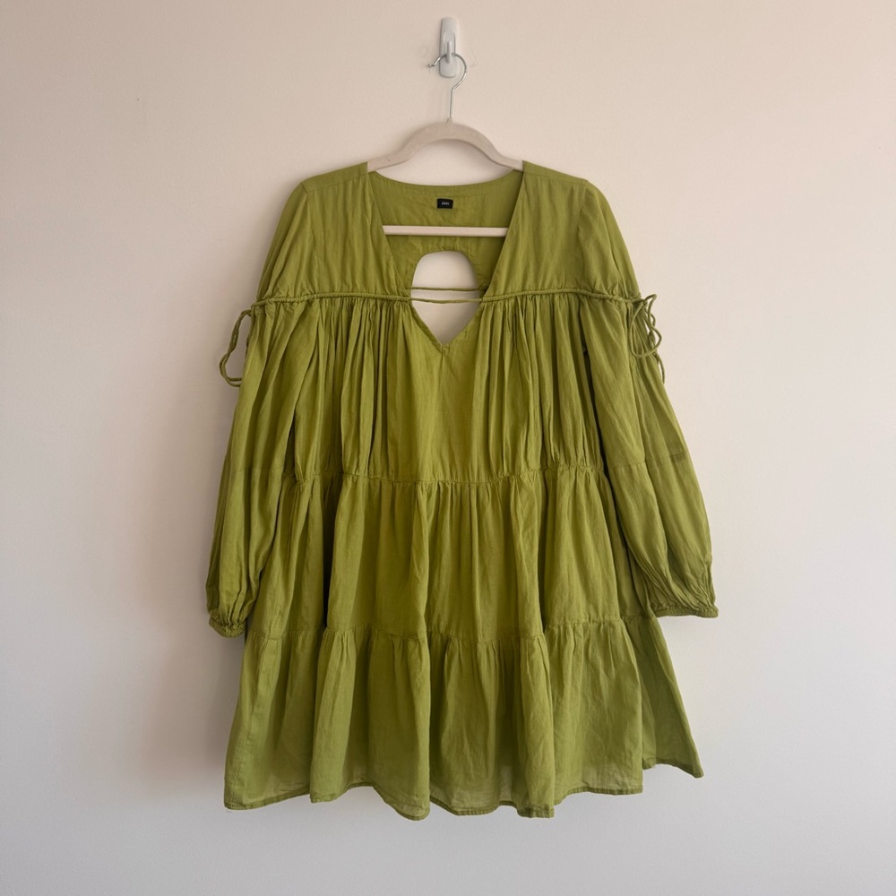 Jodi | Made in India Green Cottage Core Zinnia Tiered Babydoll Dress ~ Medium - Picture 4 of 10